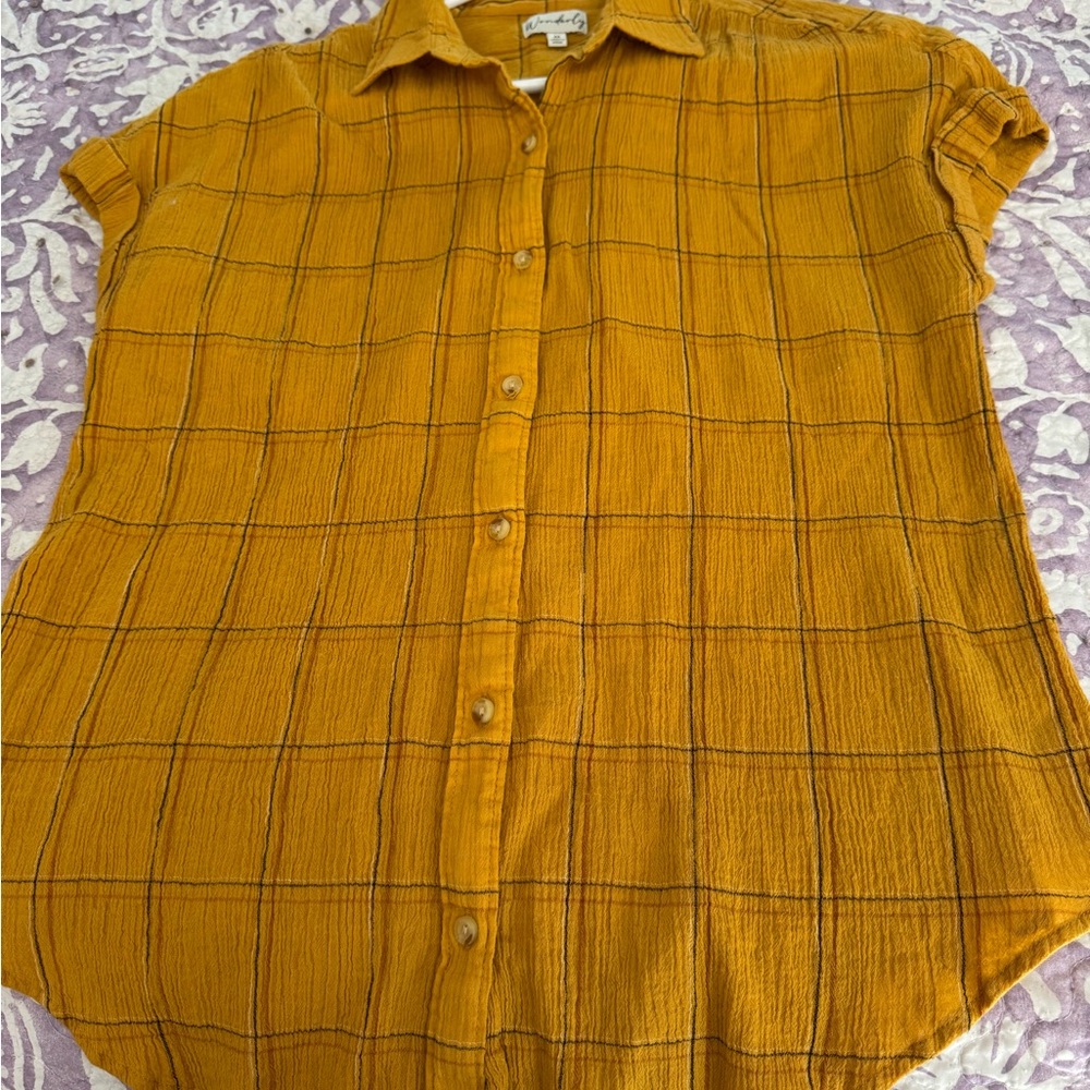 Wonderly Women's Mustard Checkered Blouse